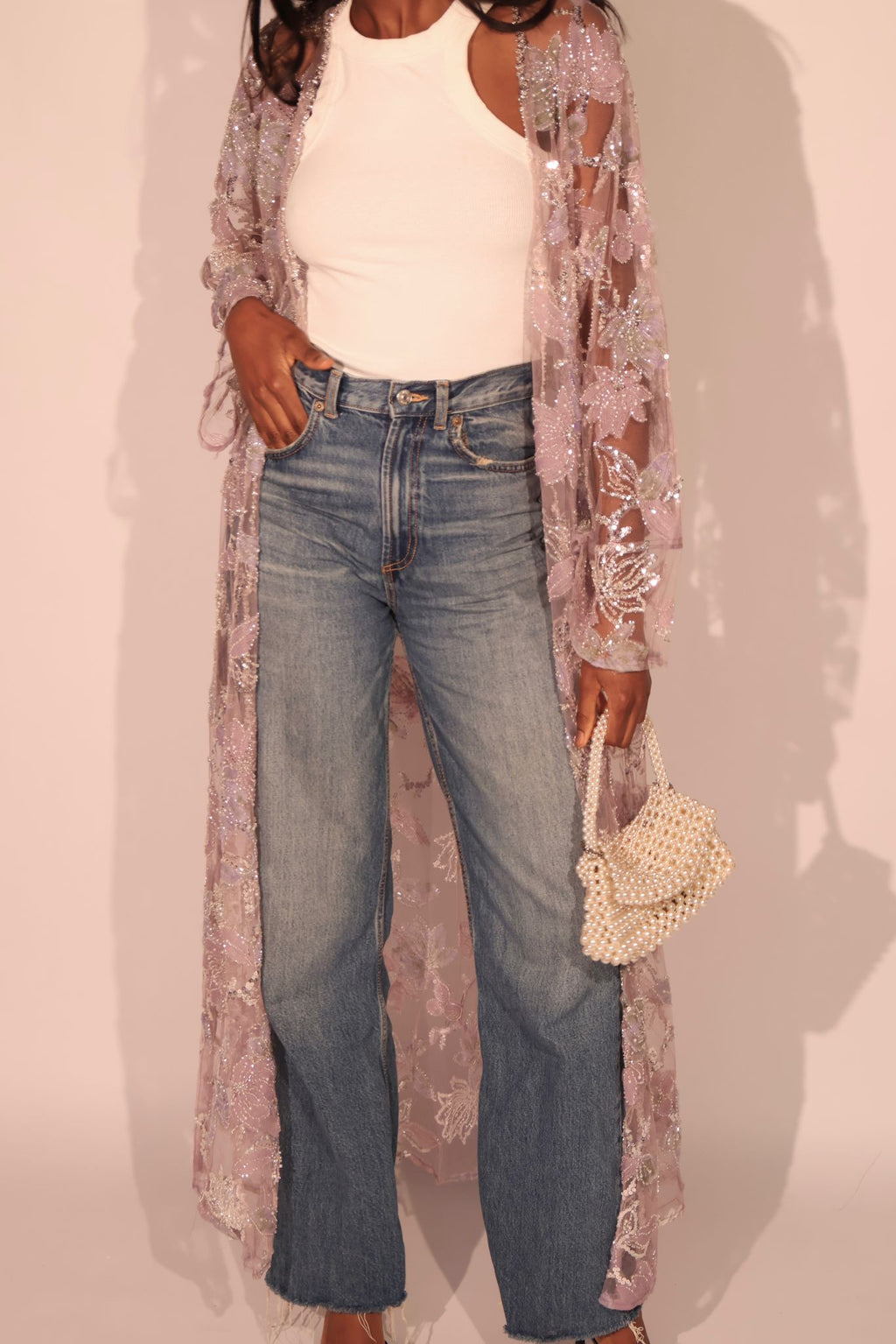 Lilac floral embellished