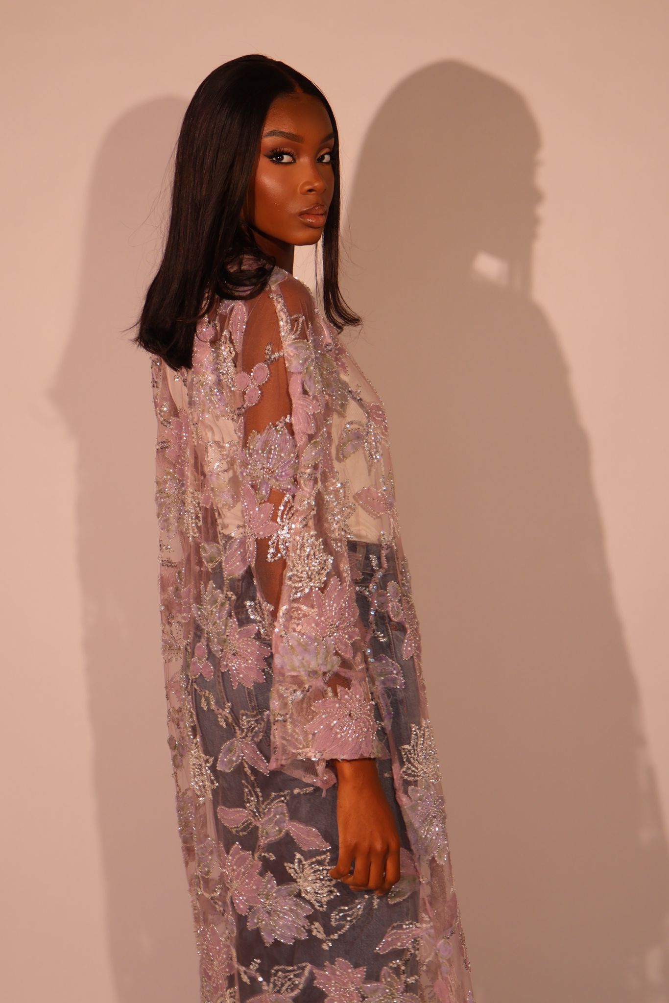 Lilac floral embellished