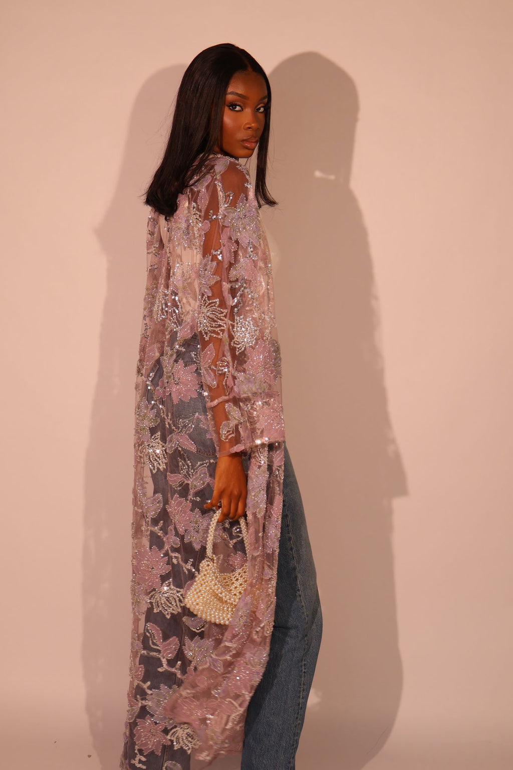 Lilac floral embellished