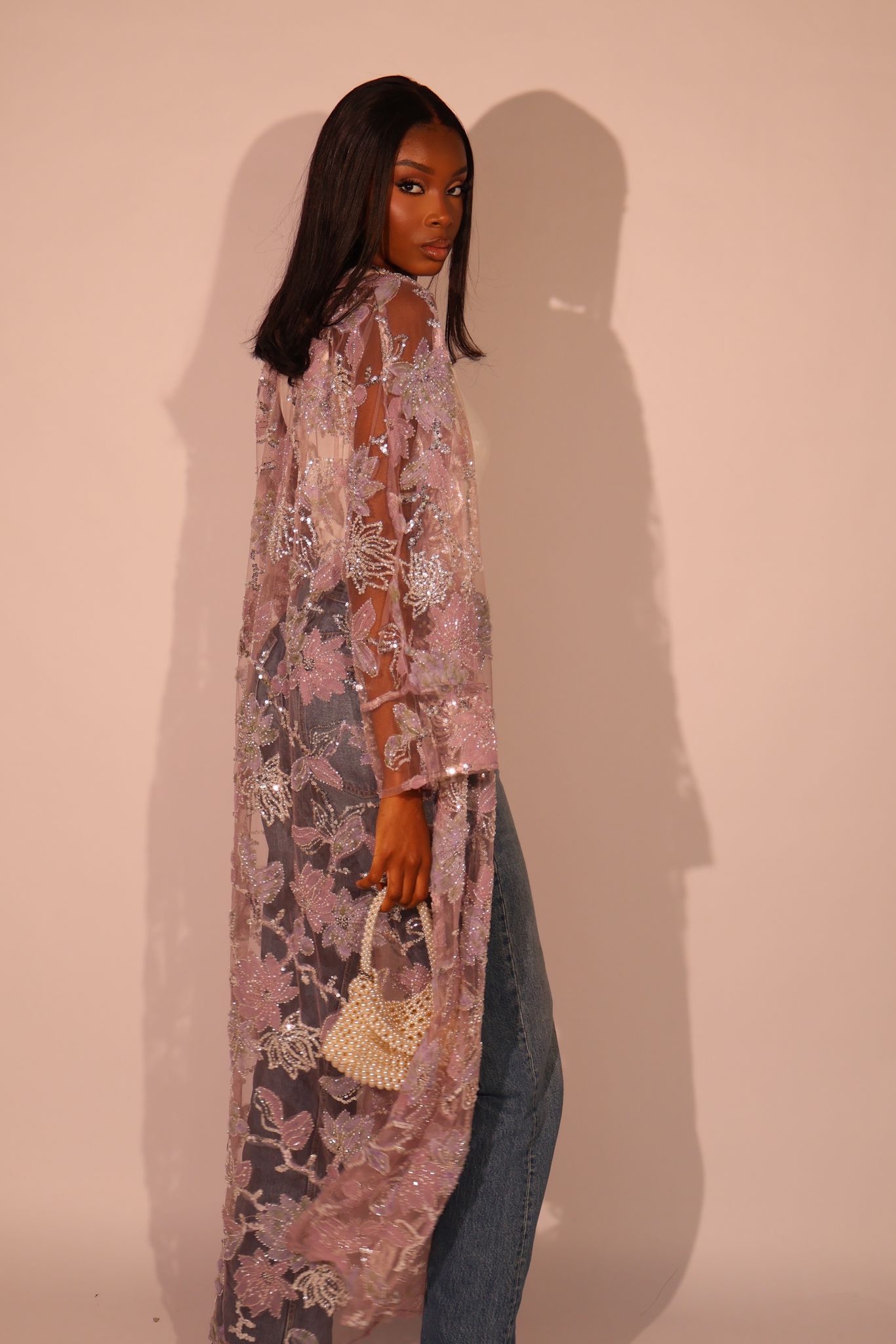 Lilac floral embellished