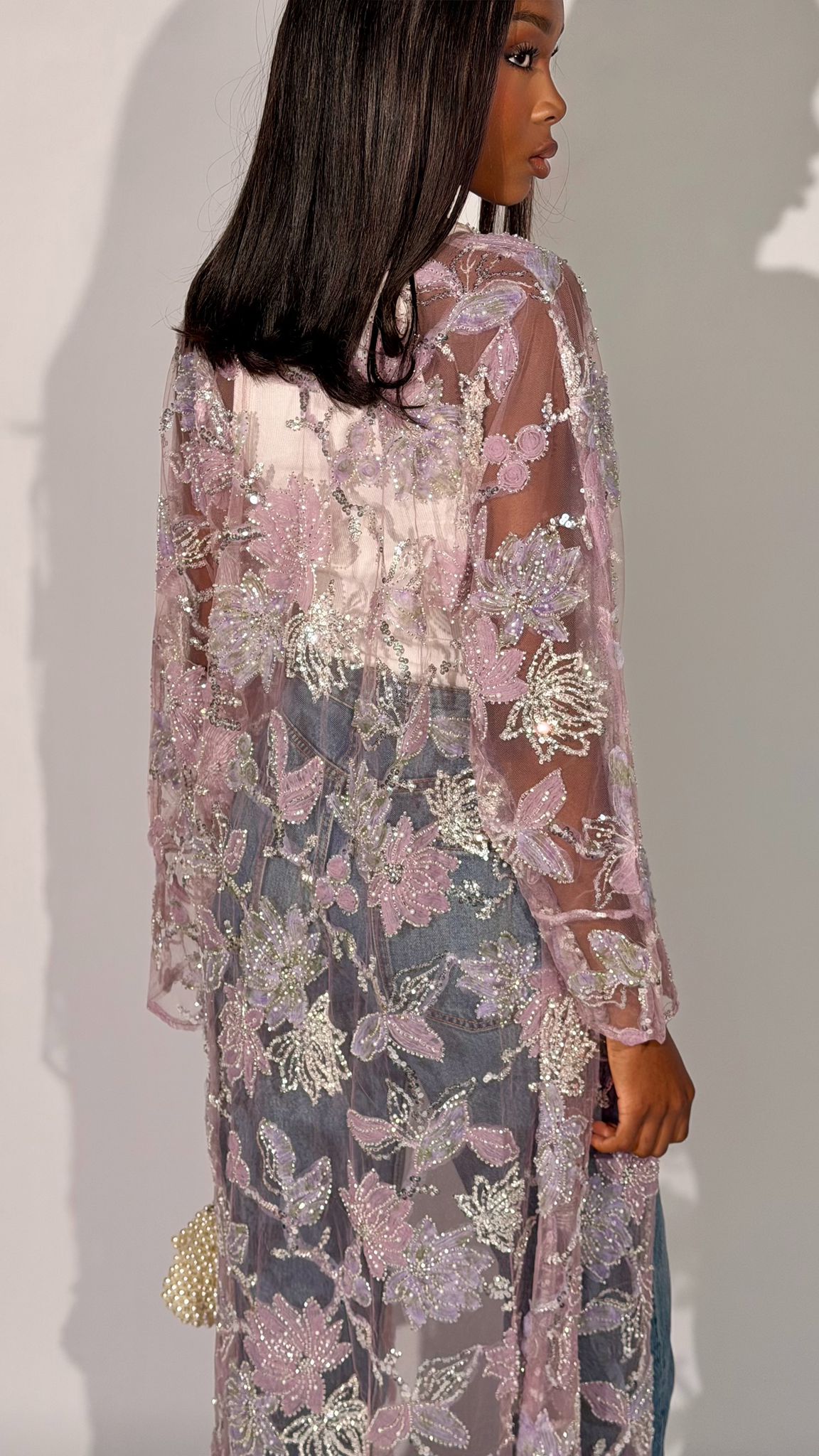 Lilac floral embellished